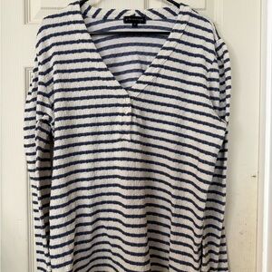 Gibson Blue and White Striped 1X Woman’s Sweater